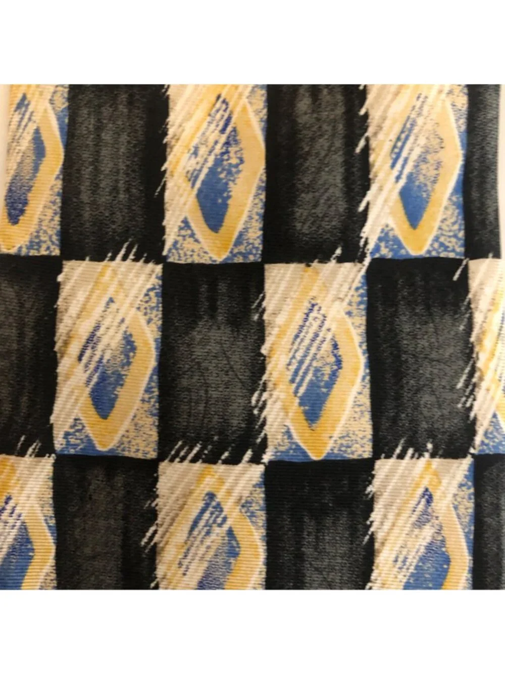 John Blair Mens Silk Necktie Vintage Classic Geometric Black Yellow Blue Office